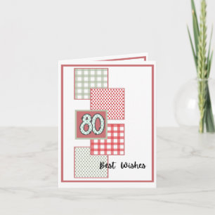 Red and Sage Dots and Gingham - 80th Birthday Card