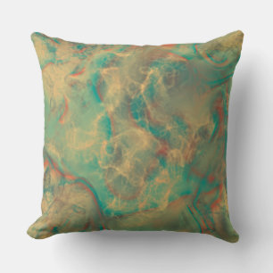 Red and Sea Green Marble abstract Throw Pillow