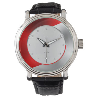 Red and shiny silver geometric design watch