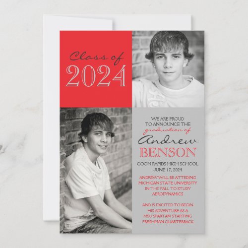 Red and Silver 2 Photo Graduation Announcement