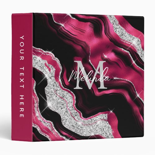Red and Silver Abstract Agate 3 Ring Binder