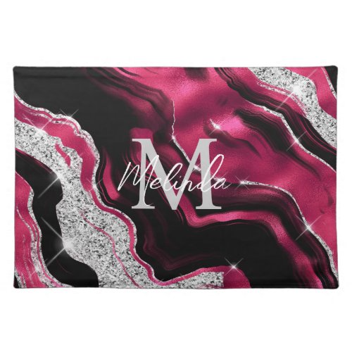Red and Silver Abstract Agate Cloth Placemat