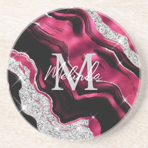 Red and Silver Abstract Agate Coaster