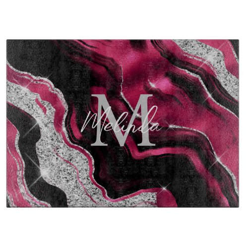 Red and Silver Abstract Agate Cutting Board