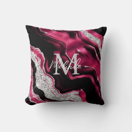 Red and Silver Abstract Agate Throw Pillow