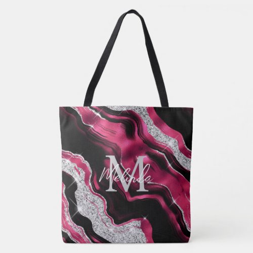 Red and Silver Abstract Agate Tote Bag