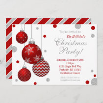 Red and Silver Baubles Christmas Party Invitation