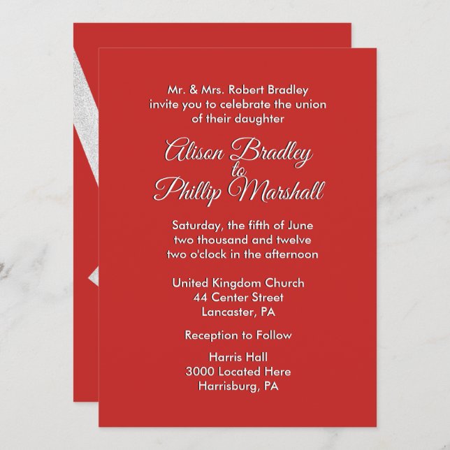 Red and Silver Bow Wedding Invitation (Front/Back)