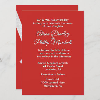 Red and Silver Bow Wedding Invitation