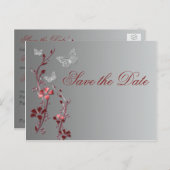 Red and Silver Butterflies Save the Date Postcard (Front/Back)