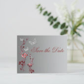 Red and Silver Butterflies Save the Date Postcard (Standing Front)