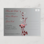Red and Silver Butterflies Save the Date Postcard (Back)