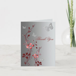 Red and Silver Butterflies Thank You Card