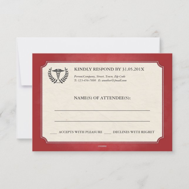Red and Silver Caduceus Medical Event RSVP (Front)