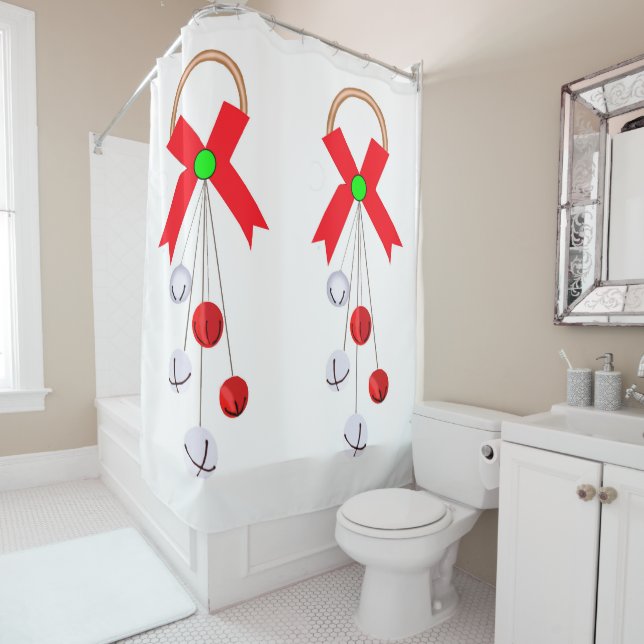 Red and Silver Christmas Ornaments Shower Curtain (In Situ)