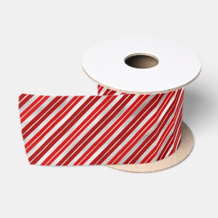Red and Silver Christmas Stripes Satin Ribbon