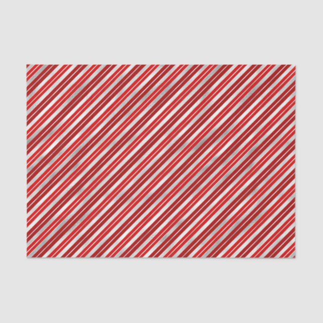 Red and Silver Christmas Stripes Tissue Paper (Front)