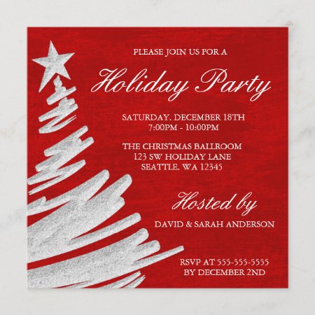 Red And Silver Christmas Tree Holiday Party Invitation