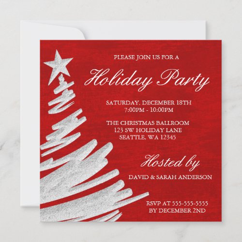 Red and Silver Christmas Tree Holiday Party Personalized Invitations