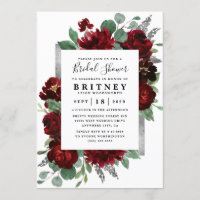 Red and Silver Country Burgundy Rose Bridal Shower