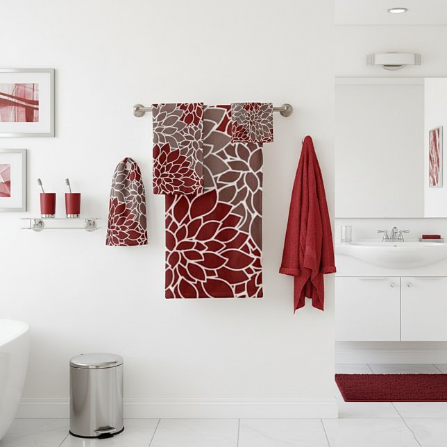 Red and silver dahlias  bath towel set (Creator Uploaded)