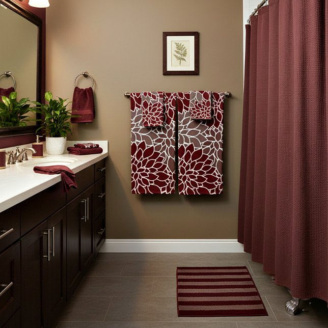 Red and silver dahlias  bath towel set (Creator Uploaded)