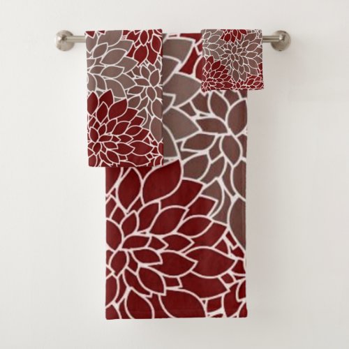 Red and silver dahlias  bath towel set