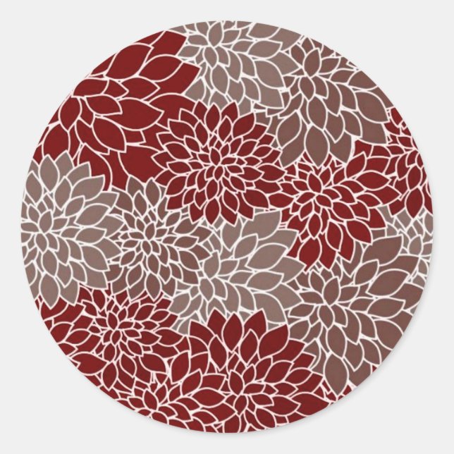 Red and silver dahlias  classic round sticker (Front)