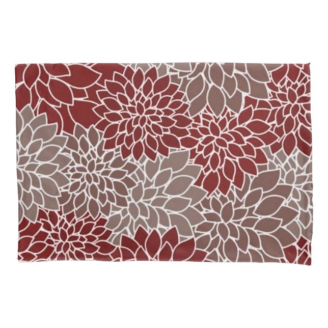 Red and silver dahlias  pillow case (Front)