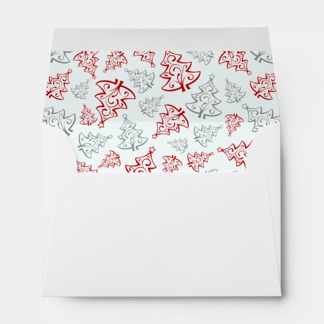 Red and Silver Elegant Christmas Trees Pattern Envelope (Back (Bottom))