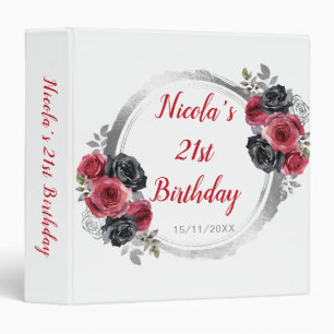 Red and Silver Elegant Flower Birthday Photo Album 3 Ring Binder