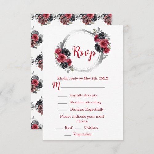 Red and Silver Elegant Flowers Sweet Sixteen RSVP Card