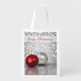 Red and Silver Exquisite Christmas Tree Balls Grocery Bag