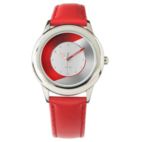 Red and silver faux geometric metallic look watch