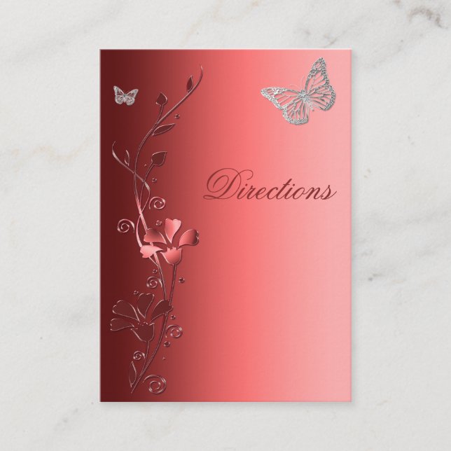 Red and Silver Floral Butterflies Directions Card (Front)
