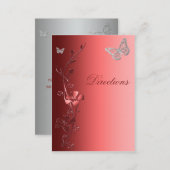 Red and Silver Floral Butterflies Directions Card (Front/Back)