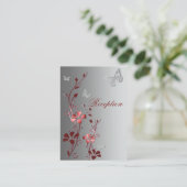 Red and Silver Floral Butterflies Reception Card (Standing Front)