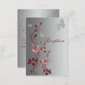Red and Silver Floral Butterflies Reception Card (Front/Back)