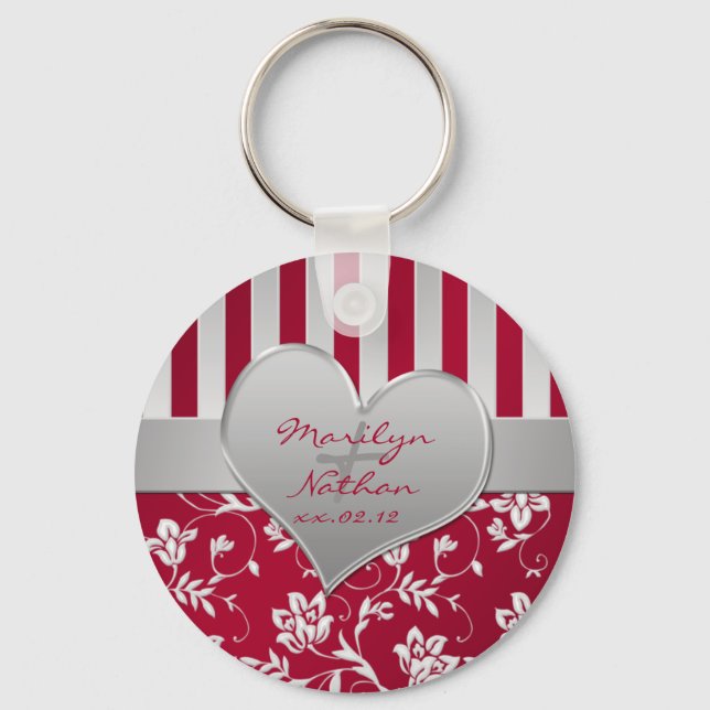 Red and Silver Floral Heart Keychain (Front)