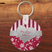 Red and Silver Floral Heart Keychain (Front)