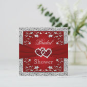 Red and Silver Floral, Hearts Bridal Shower Invitation (Standing Front)