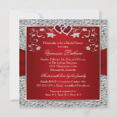 Red and Silver Floral, Hearts Bridal Shower Invitation (Back)