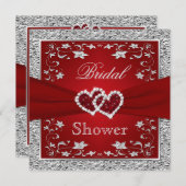 Red and Silver Floral, Hearts Bridal Shower Invitation (Front/Back)