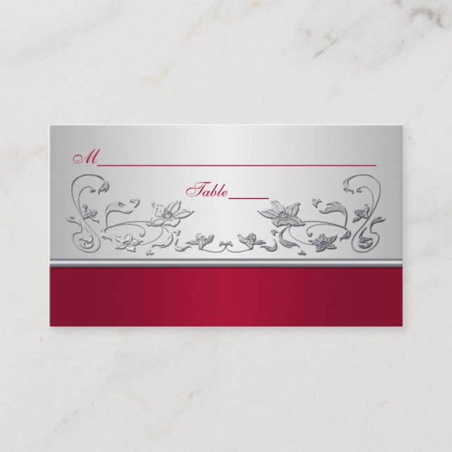 Red and Silver Floral Place Cards (Front)