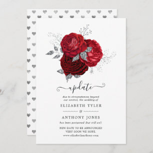 Red and Silver Floral Postponed Wedding Invitation