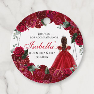 Red and Silver Floral Quinceanera Circle Favor Tag