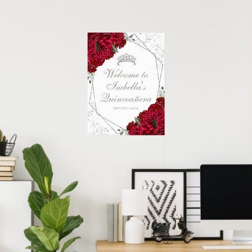 Red and Silver Floral Quinceanera Poster Zazzle