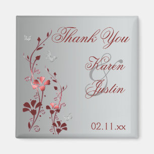 Red and Silver Floral Wedding Favor Magnet