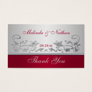 Red and Silver Floral Wedding Favor Tag