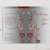 Red and Silver Floral Wedding Program (Front/Back)
